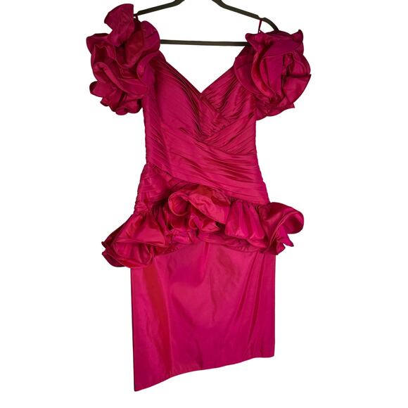 Tadashi Vintage 80's Ruched Ruffle Structured Statement Special Occasion Dress 6 - Picture 8 of 11